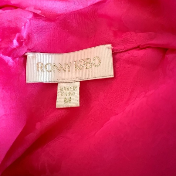 🌷Ronny Kobo Hot Pink Floral Jacquard Draped Mini Dress Turtleneck Long Sleeve M - Picture 5 of 13